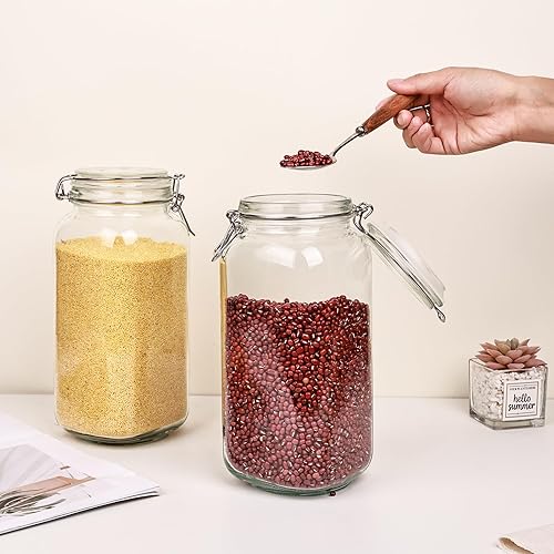 Miniatura 3 de Paquete de 3 tarros de vidrio Mason de 78 onzas con tapas de abrazadera, grandes recipientes herméticos transparentes para almacenamiento de