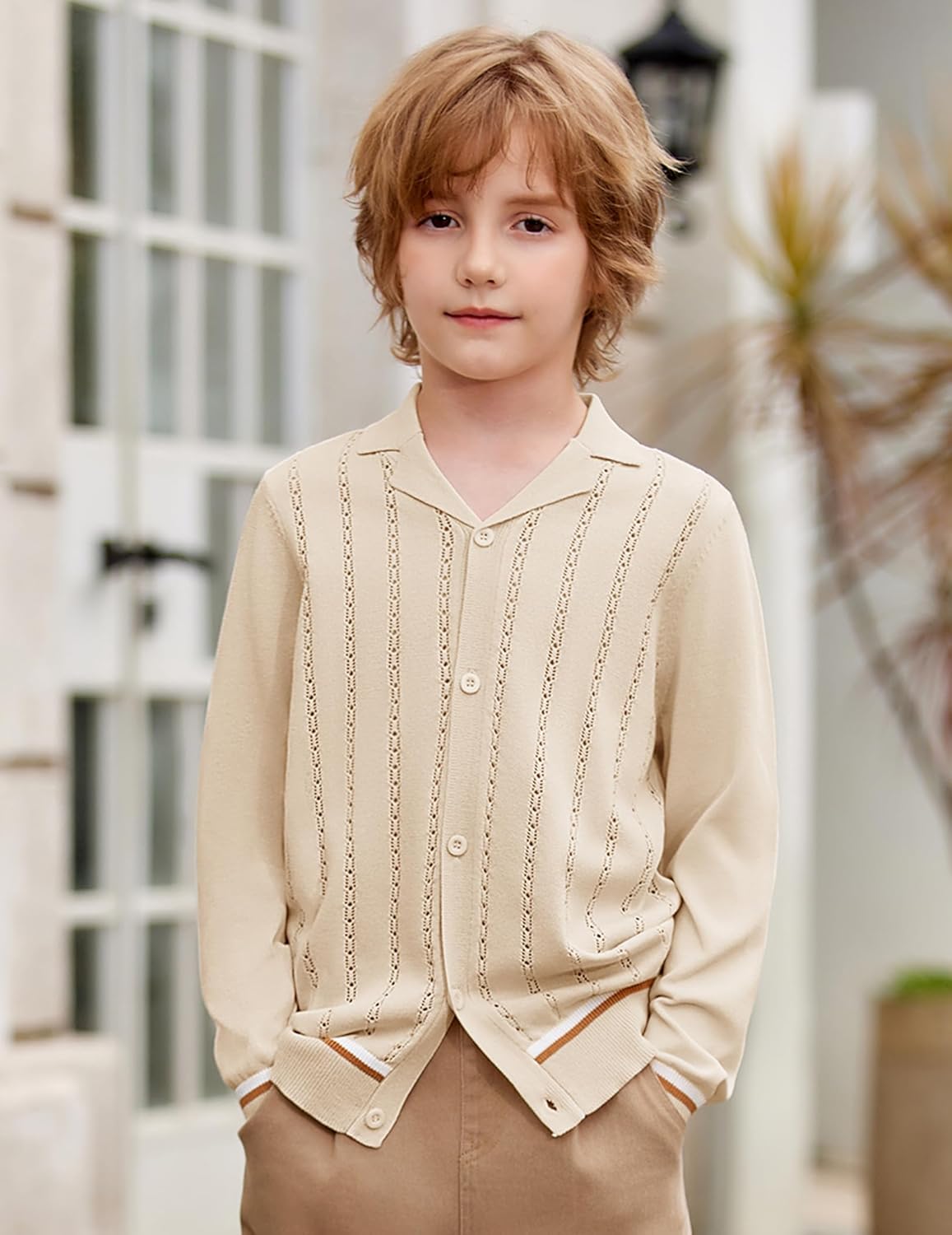 Arshiner Boys School Cardigan Sweater Long Sleeve Button Down Knit Shirts Fall Casual Vintage Shirt for Kids 5-13 Years - Image 2