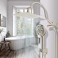 Vista 9 de Hibbent Cabezal de Ducha de Todo Metal Certificado CUPC, Cabezal de Ducha de Lluvia de Alta Presión de 8'', Combo de Cabezal de Ducha de Mano, Brazo