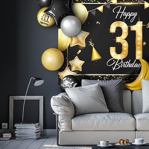 Miniatura 7 de Juego de globos dorados de feliz cumpleaños número 31 – Saludos a los 31 años de edad, guirnalda temática de fiesta con estrellas y luna, decoración