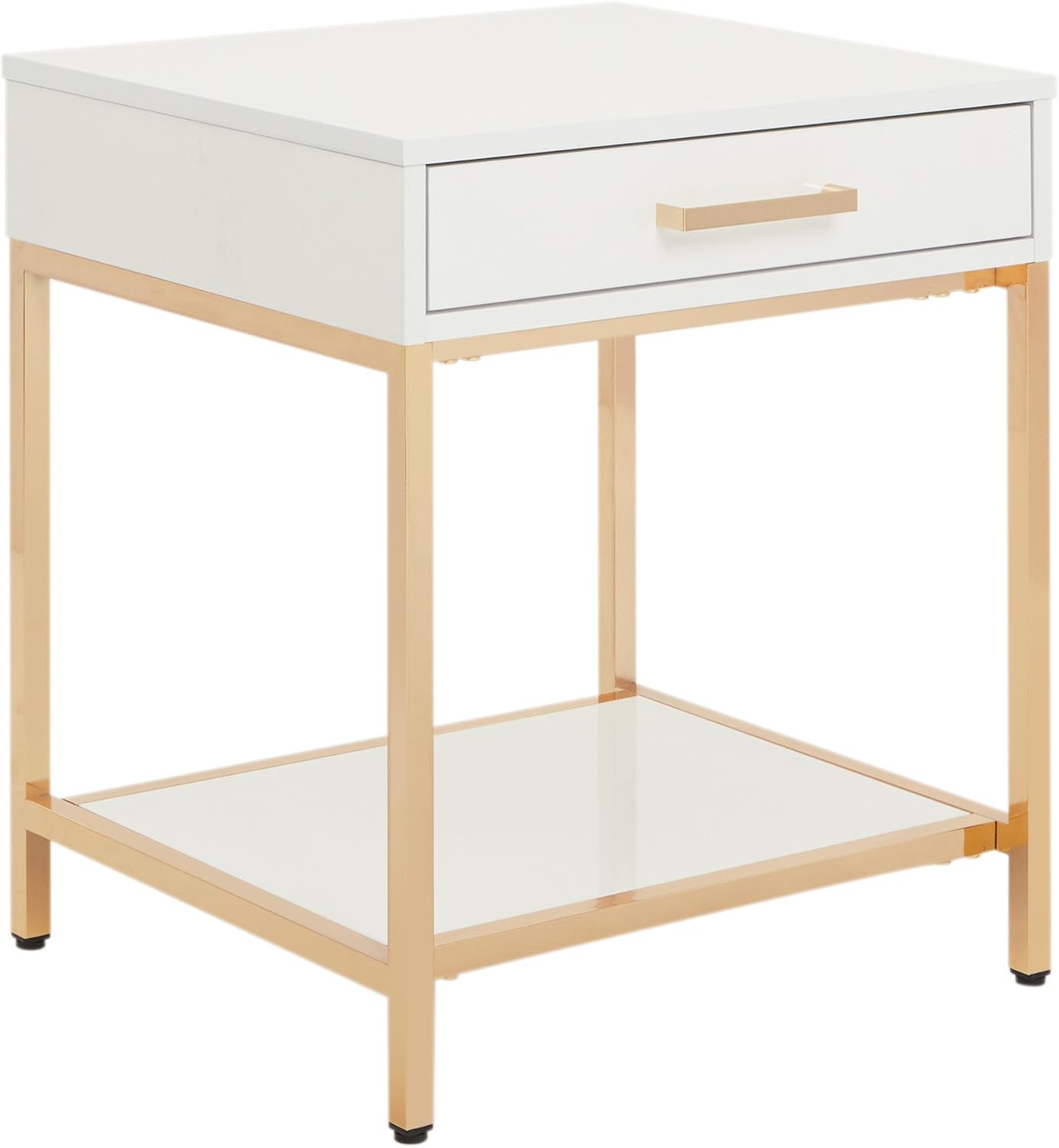 OSP Home Furnishings Alios Modern End Table, White Gloss Finish and Gold Frame