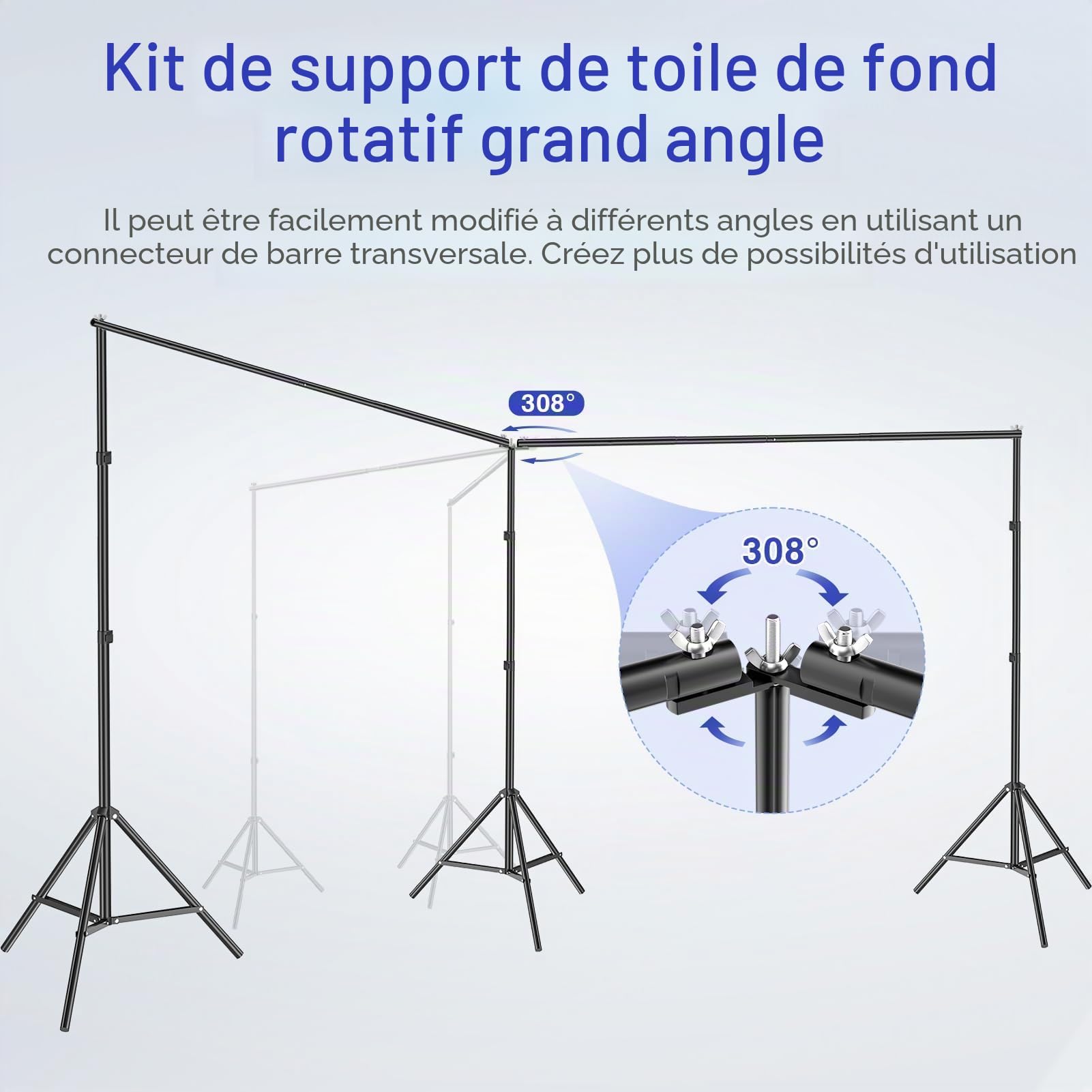 EMART Support de Fond, 6x2,1m Grand Support Toile de Fond Photo Réglable avec Raccord Pivotant 308°, Fond Photo Studio pour Studios Photo, Mariages, Anniversaires, Décorations de Salon