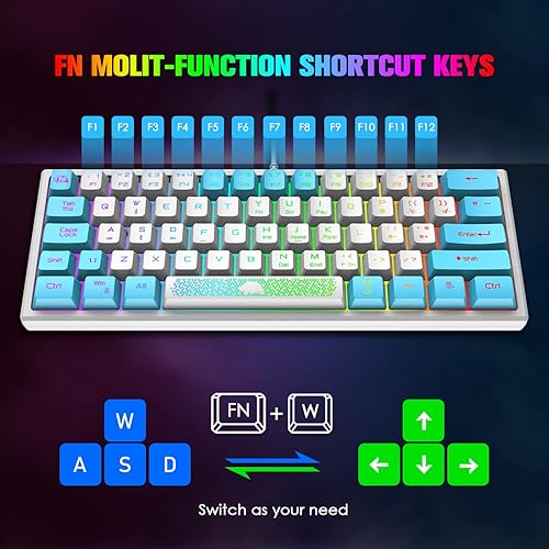 Miniatura 7 de Combo de teclado y mouse para juegos XINMENG de 60% pequeño mini con retroiluminación RGB mecánica, sensación mecánica y mouse óptico de panal RGB