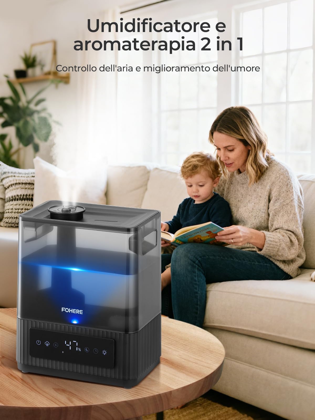 6L Luftbefeuchter für große Räume, Kaltnebel Leiser Humidifier für Kinderzimmer Schlafzimmer Pflanzen, 60 Std. Laufzeit, präziser Feuchtigkeitssensor, Aromadiffusor, oben befüllbarer