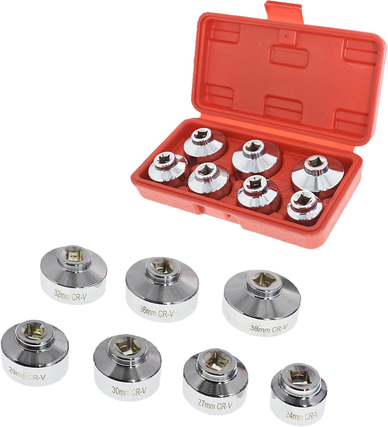 munirater 7 Piece Oil Filter Cap Wrench Tool Kit 24mm 27mm 29mm 30mm 32mm 36mm 38mm Socket Set Automotive Cartridge Oil Filter Housing (Black)