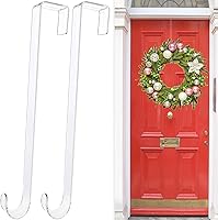 GREAZONE Clear Wreath Hanger Hooks 15in 2-Pack - Non-Scratch Over Door for Christmas Halloween Front Door Decor