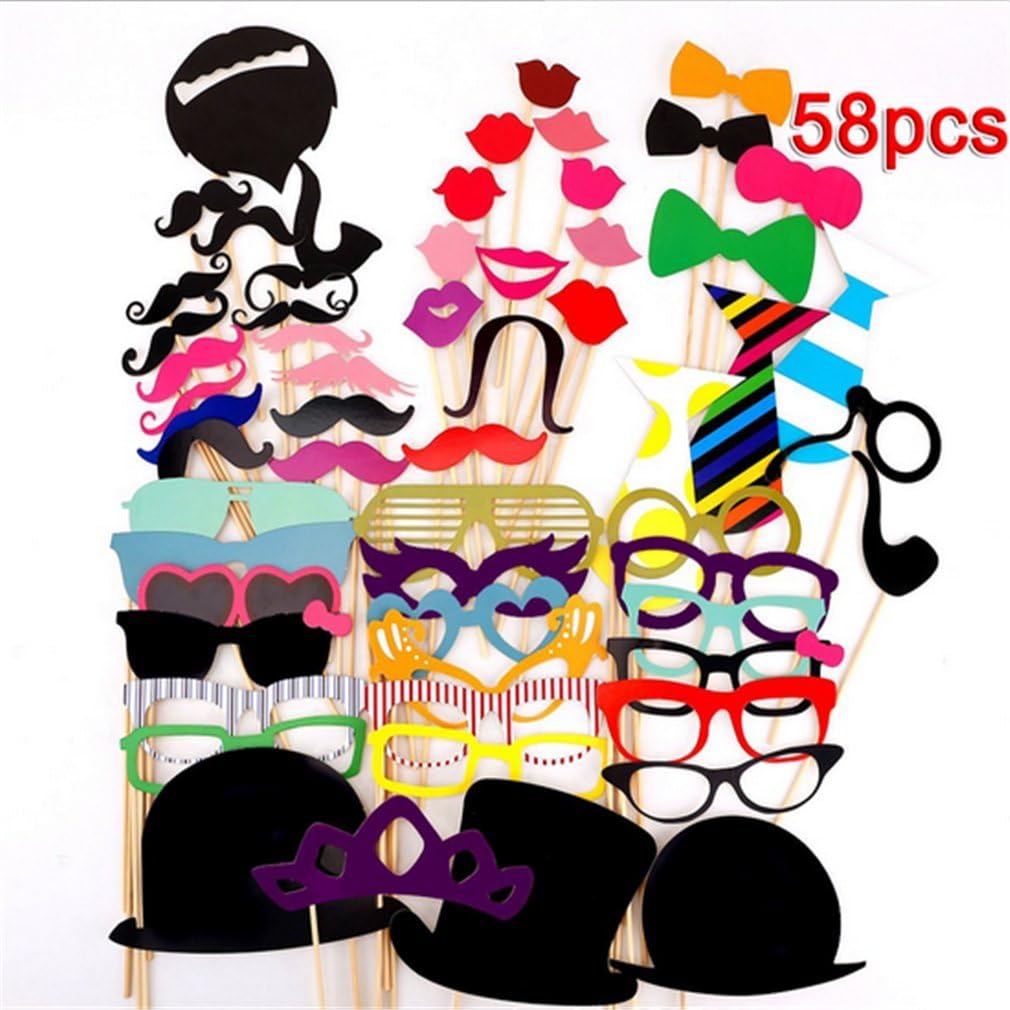 Loveven 58 Pcs a Set Christmas Photo Booth Props Moustache on A Stick Party Prop for Christmas Holidays Weddings