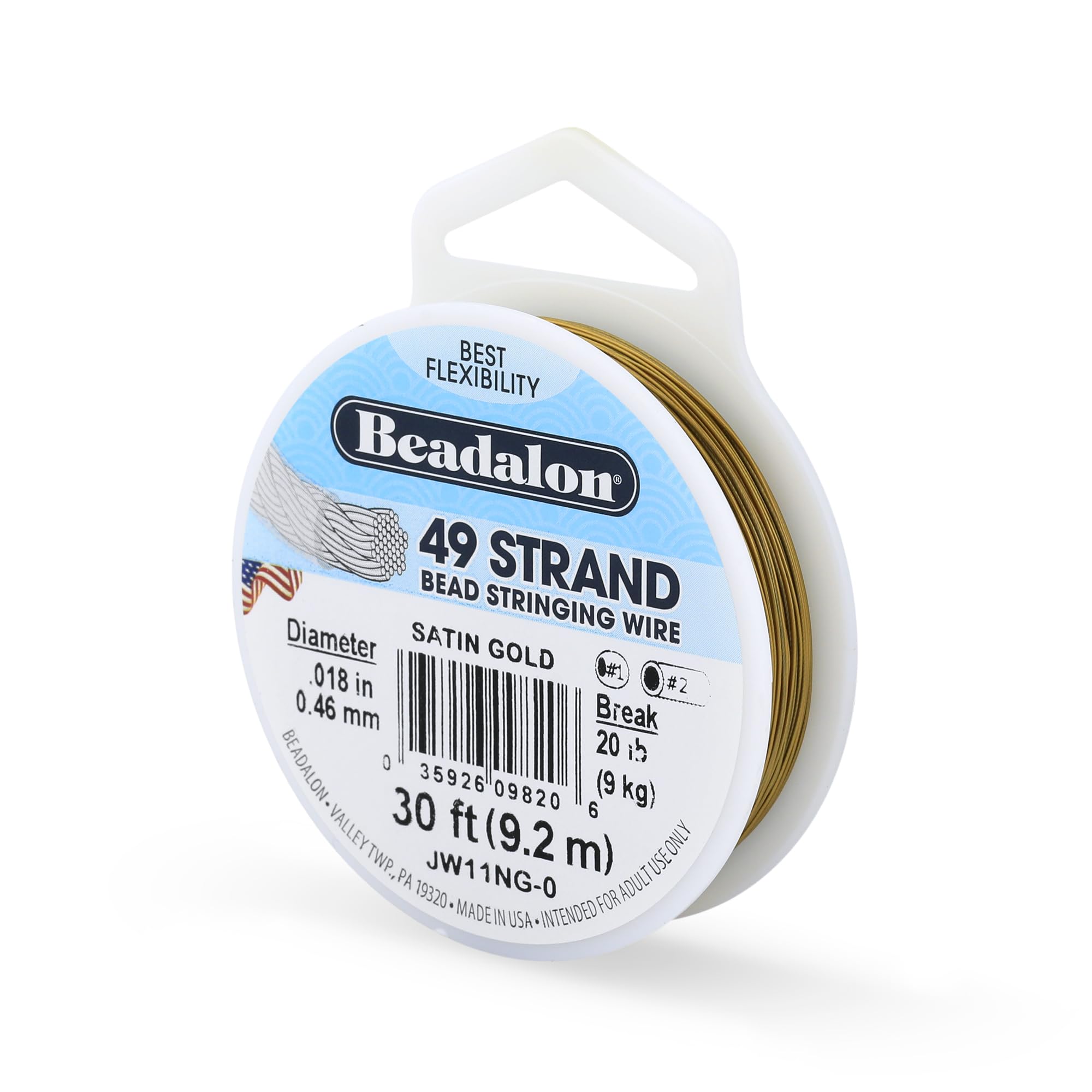 Beadalon 0.46 mm Diameter 9.2 m Reel 49 Strand Wire, Satin Gold