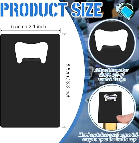Vista 9 de Nuogo 100 abrebotellas de tarjetas de acero inoxidable, abrebotellas de metal a granel, abrelatas de cerveza para padrinos de boda, abrebotellas