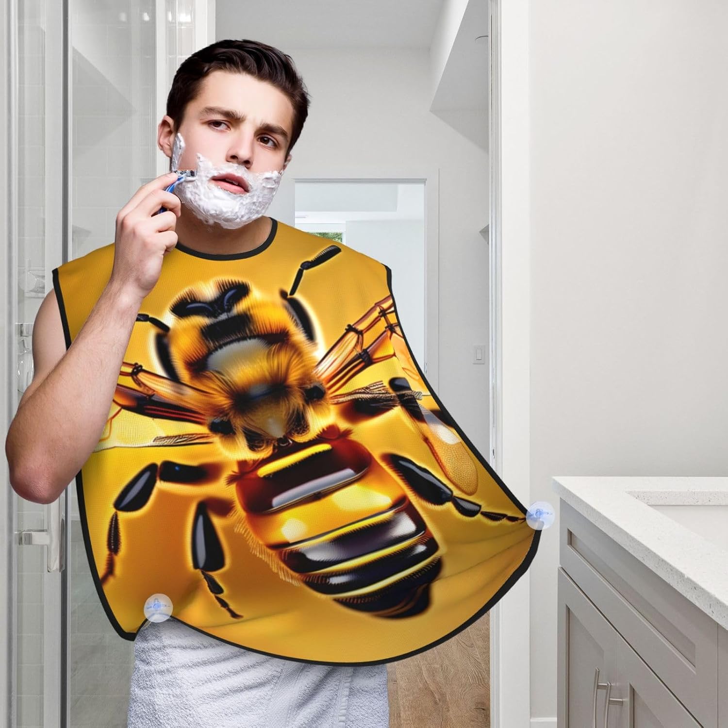 Honey-Bee Print Beard Bib Apron, Shaving Apron For Dad, Men'S Hair Catcher For Shaving Best Gifts For Dad