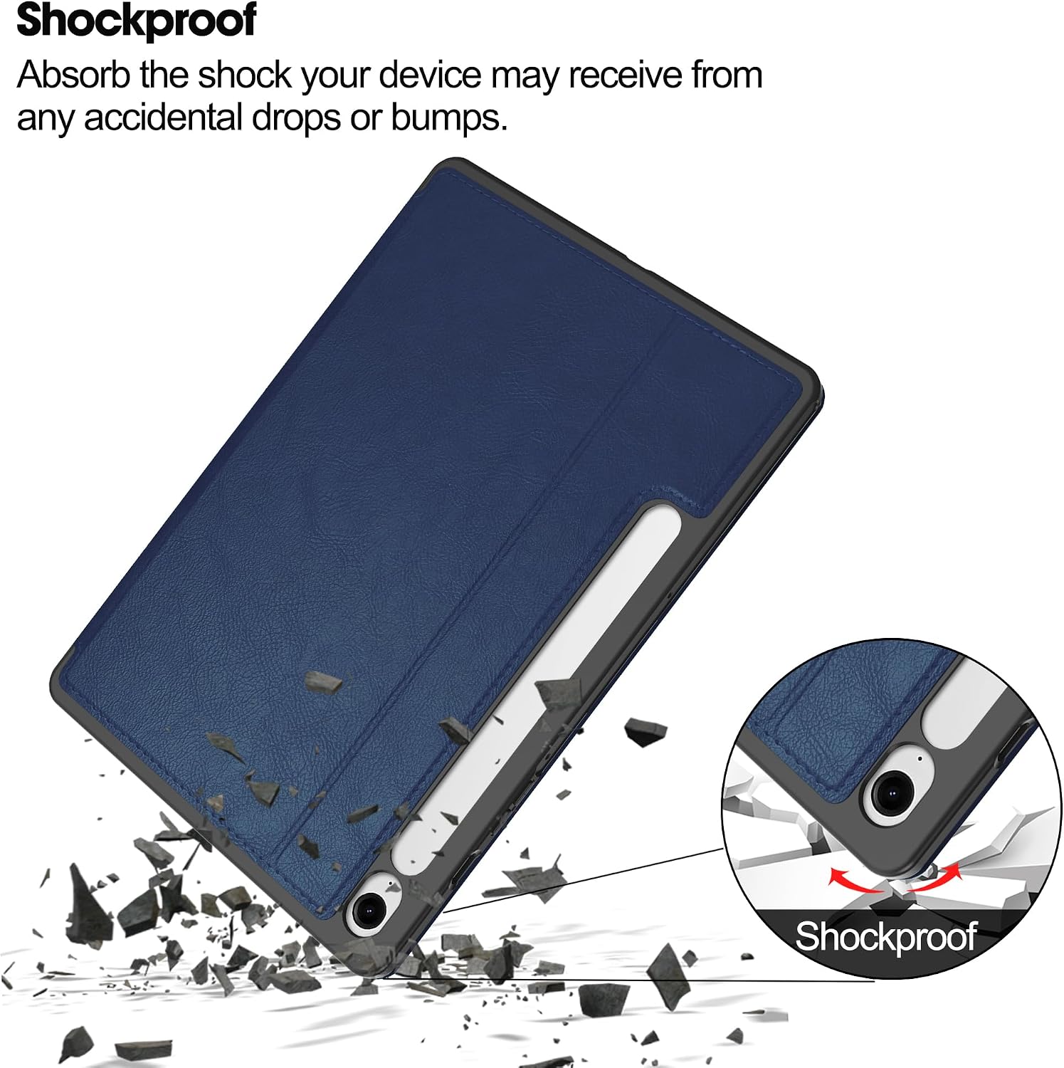 Smart Case for Samsung Galaxy Tab S10 Lite / S10 FE / S9 FE 10.9-Inch, Multi-Angle Stand Cover with Auto Wake/Sleep & Pocket, Navy Blue image 5