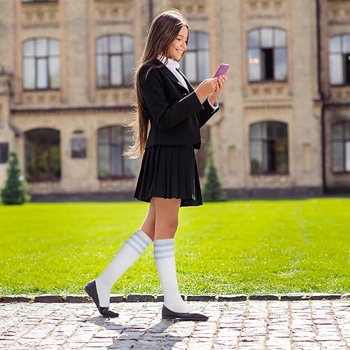 Miniatura 4 de KONY Calcetines de algodón de rodilla alta, para mujer, casual, color sólido y a rayas, a la moda, 3 pares (talla de zapato para mujer 5-9)