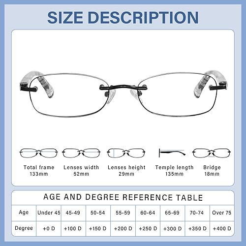 Miniatura 4 de OPTOFENDY Anteojos de lectura sin montura para mujer, lectores para mujeres con bisagras de resorte, bordes tintados, anteojos de lectura con luz