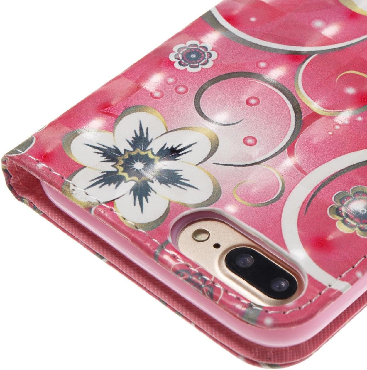 iPhone 7 Plus Case,iPhone 8 Plus Case,Magnetic PU Leather Shock Proof Wallet Case Lightweight Kickstand Flip Folio Case Card Holder with Strap Birthday Xmas Halloween for Apple iPhone 7 Plus-Flowers