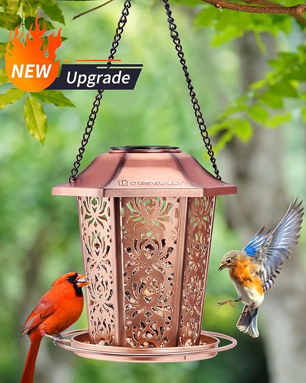 Solar Bird Feeders for Outdoors Hanging - Premium Grade Metal Bird Feeder, Chew-Proof, Weather and Water Resistant Wild Bird feeders, Outside and Garden Decoration-New by DesGully - Image 2