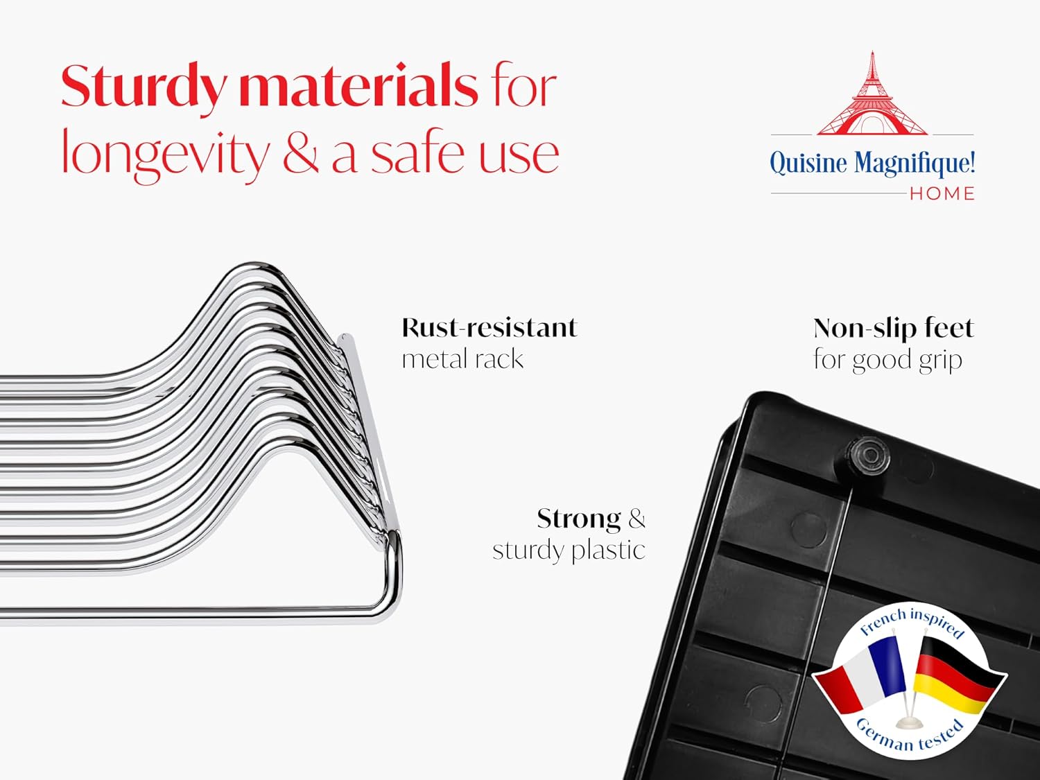 Dish Drying Rack - Adjustable in Length - Including Kitchen Towel - Kitchen Essential for Cleaning, Black