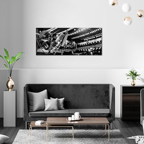 Miniatura 6 de OuElegent Lienzo de música para pared, micrófono blanco y negro, sala de conciertos, impresión de imagen, obra de arte para el hogar, sala de