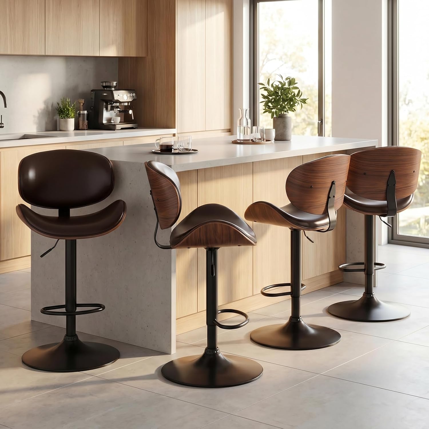 Butacos Swivel Set de 4 con respaldo ajustable y tapizado PU
