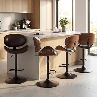 Bar Stools Set of 4, Adjustable Height 24-33'' Swivel Bar Chairs