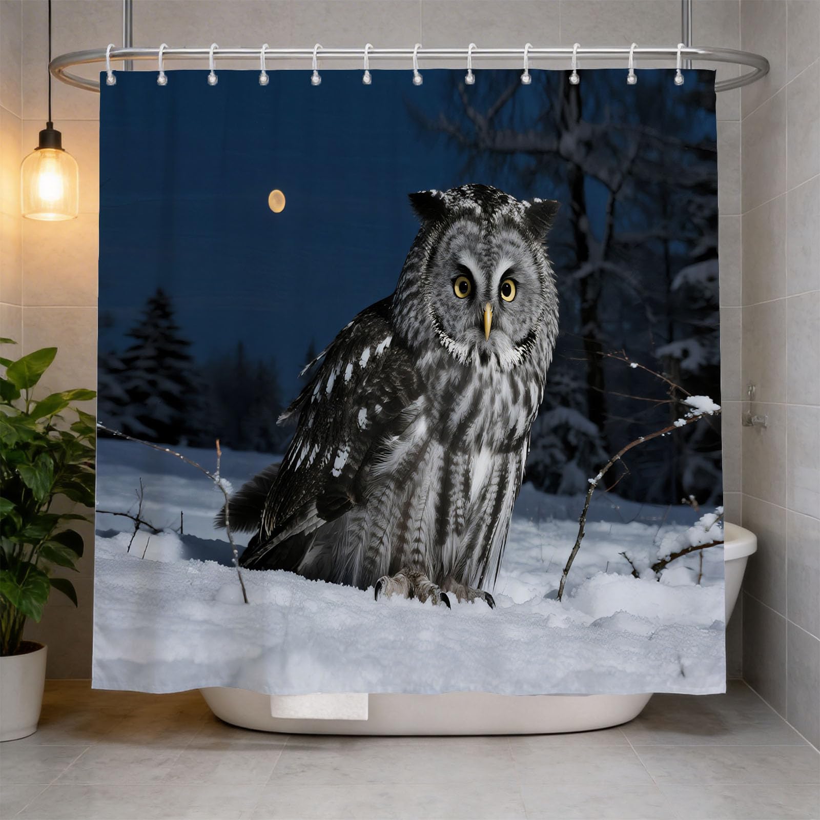 Hongduo 3D Owl Shower Curtain for Stalls Bathtubs Wildlife Bathroom Decor Shower Curtain Set Polyester Fabric Waterproof 200x200cm/79X79 Inch with Hooks