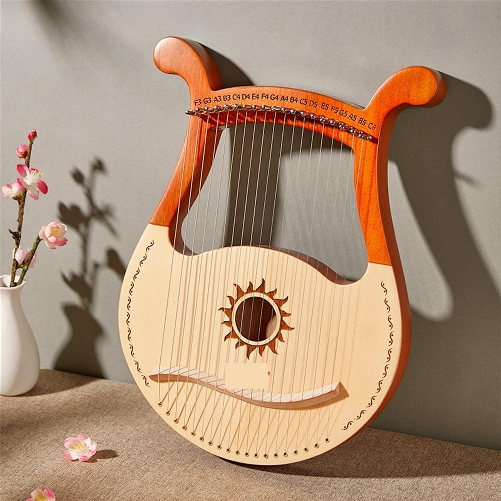 Arpa de Lira de Madera Lyre 19 cuerdas Harp Piano instrumento Musical de caoba con bolsa almacenamiento repuesto(Light Wood)