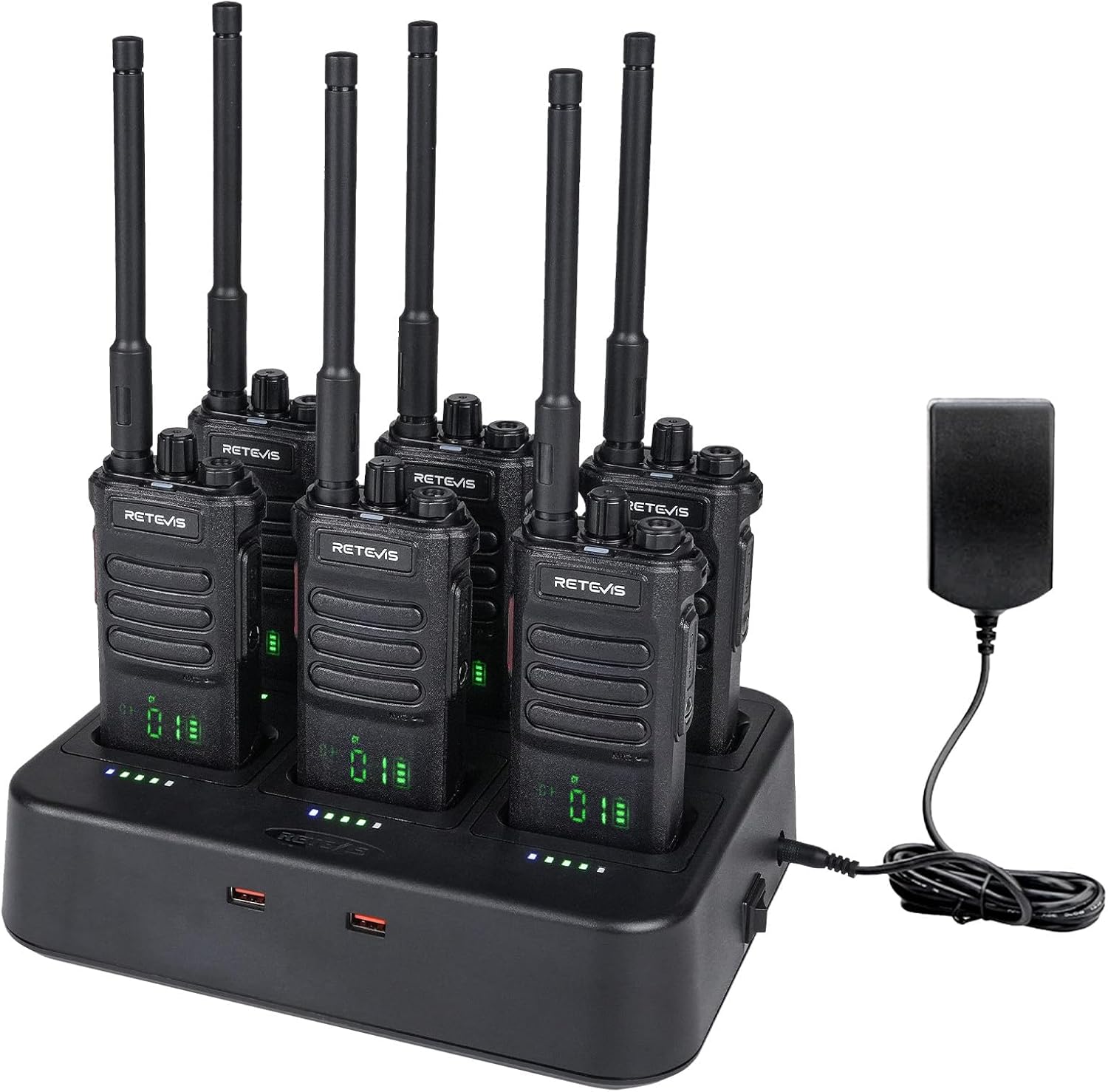 Retevis RT86 2 Way Radio Long Range,High Power Walkie Talkies for Adults with 6 Way Charger,Heavy Duty,2600mAh Rechargeable Two Way Radios,Professional/Business Radio for Construction logistic(6 pack)