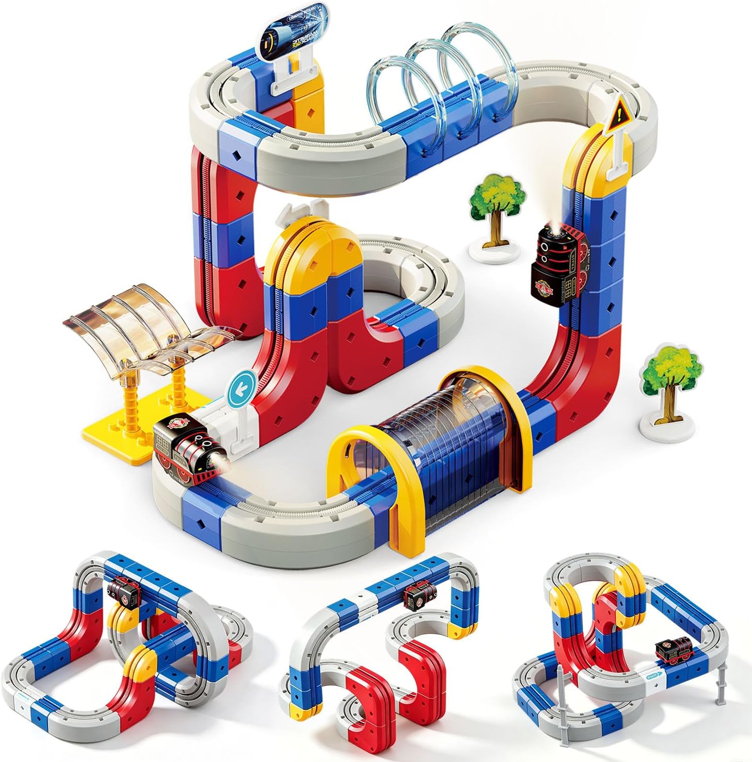 Electric Train Set for Kids, 138PCS 3D Magic Flexible Race Track with 2 Motorized Car, Race Car Track with Anti-Gravity for 3 4 5 6 7 8 Years Old, Educational STEM LearningToy for Boys Girls Birthday