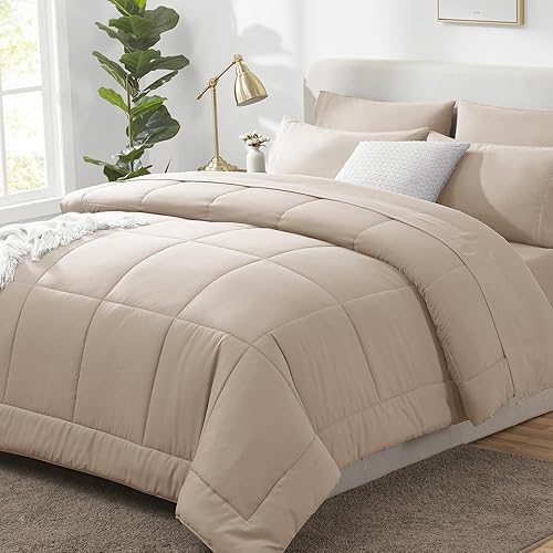 Miniatura 44 de CozyLux Juego de Edredón Queen Color Avena, 7 Piezas Cama en una Bolsa, Edredón Color Avena Tamaño Queen, Juegos de Ropa de Cama para Todas las