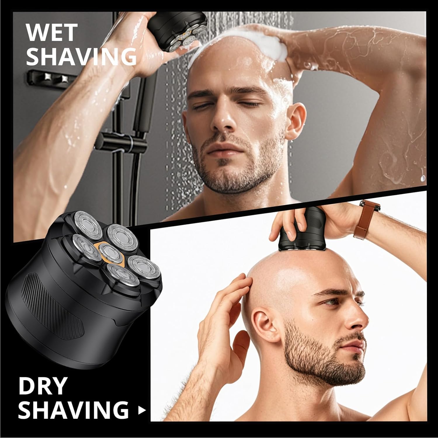 Bald Hair Clipper, Hair Trimmer for A Bald Head, Beard Shaver, Magnetic Six-Blade Head, Easy to Clean, USB Charging, Two-Speed Settings, Extra-Long Battery Life, an Ideal Gift for Fathers and Men