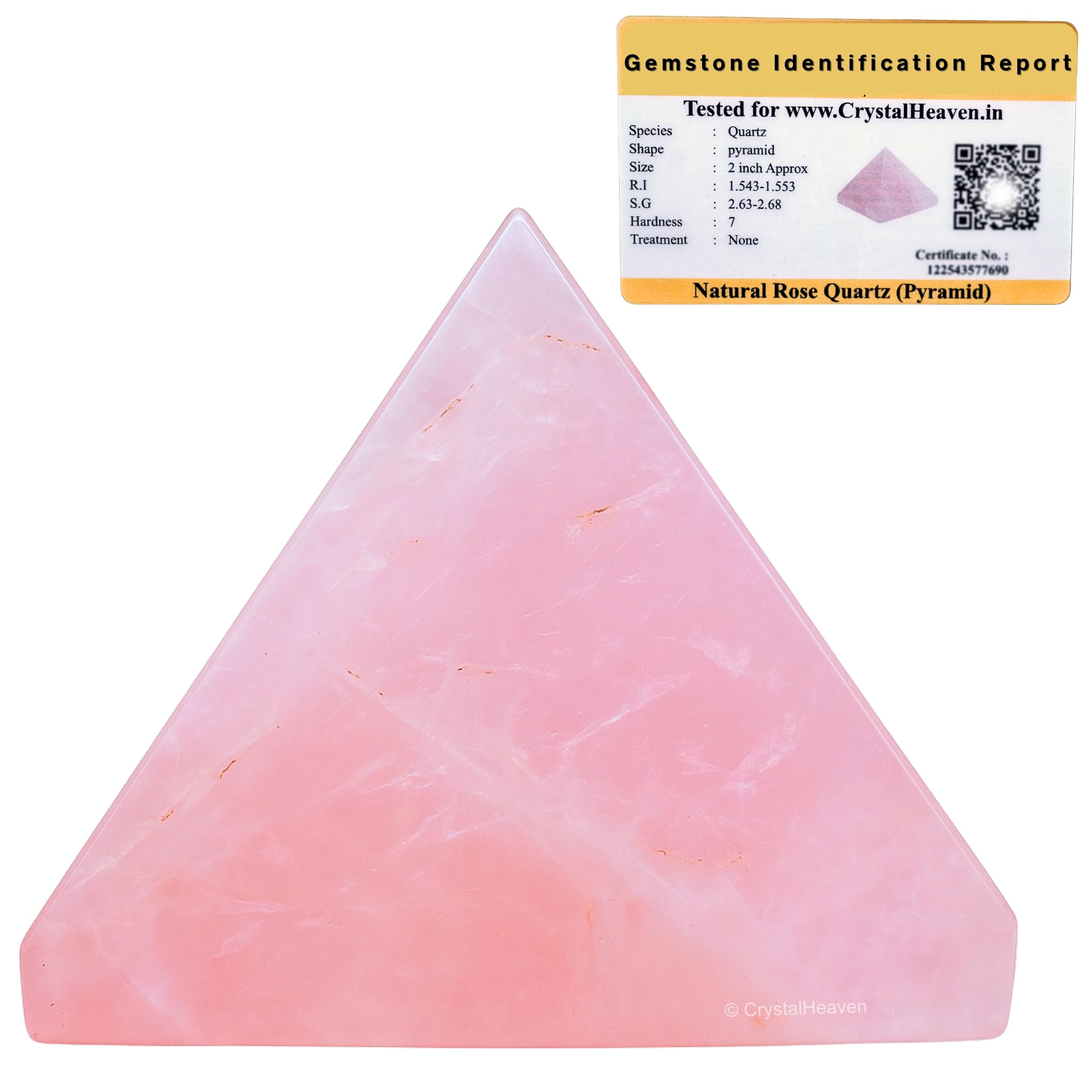 Crystal Heaven Certified Rose Quartz Pyramid - 1" Inch Crystal Pyramid for Positive Energy, Vastu, Reiki and Chakra Healing