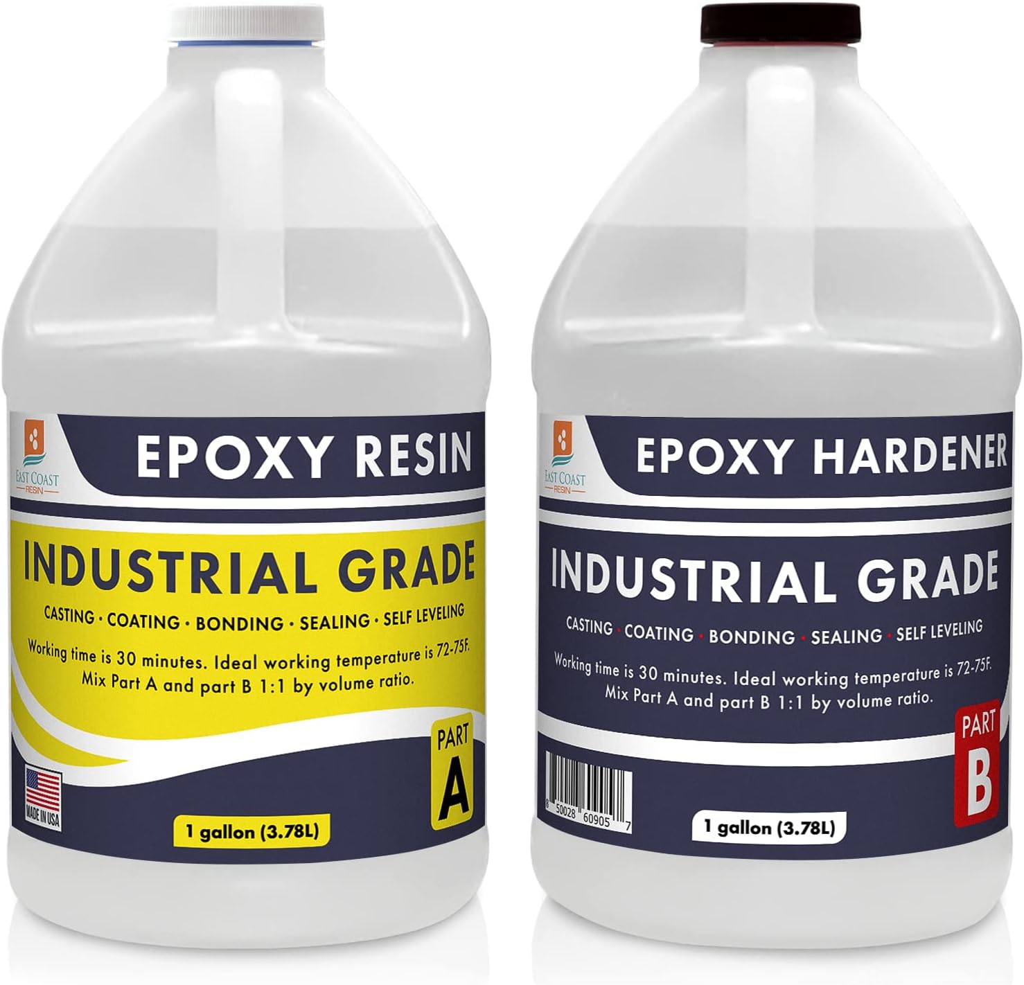 Epoxy Resin 2 Gallon Kit Industrial Grade | Easy to Use, Super Strong, Glossy, Clear, Water-Resistant | for Bonding, Sealing, Casting, Coating, Filling, Gluing - (1 Gallon + 1 Gallon)