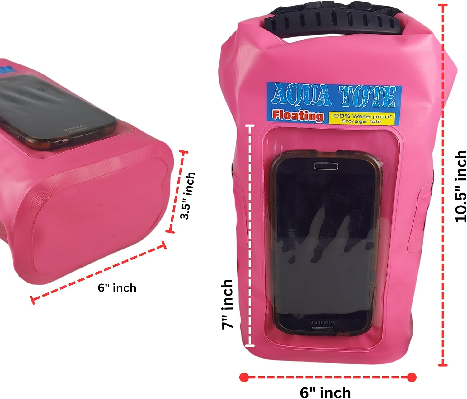 2.5L (½ Gallon) Waterproof Crossbody Dry Bag - Floating Phone, Tablet, Utility Pouch with Clear Touchscreen Window - Heavy Duty PVC Small Tote for Beach, Kayaking, Boating & Swimming, Pink