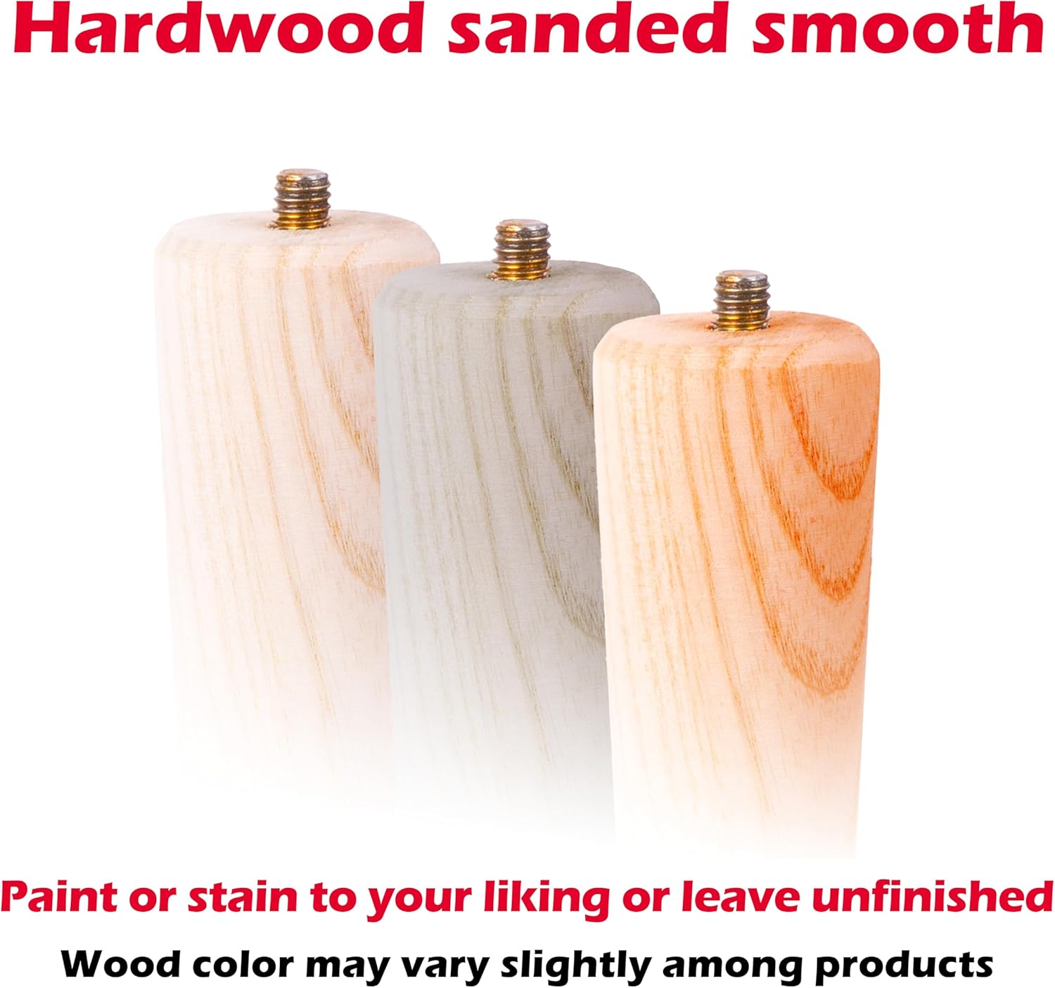 Waddell Round Taper Leg (4 Count, 22" H) | Self Leveling Quick Mount Wooden Legs with 5/16" #18 Hanger Bolt | Decorative Unfinished Furniture Legs for DIY Home Improvement | Mid Century Modern Decor