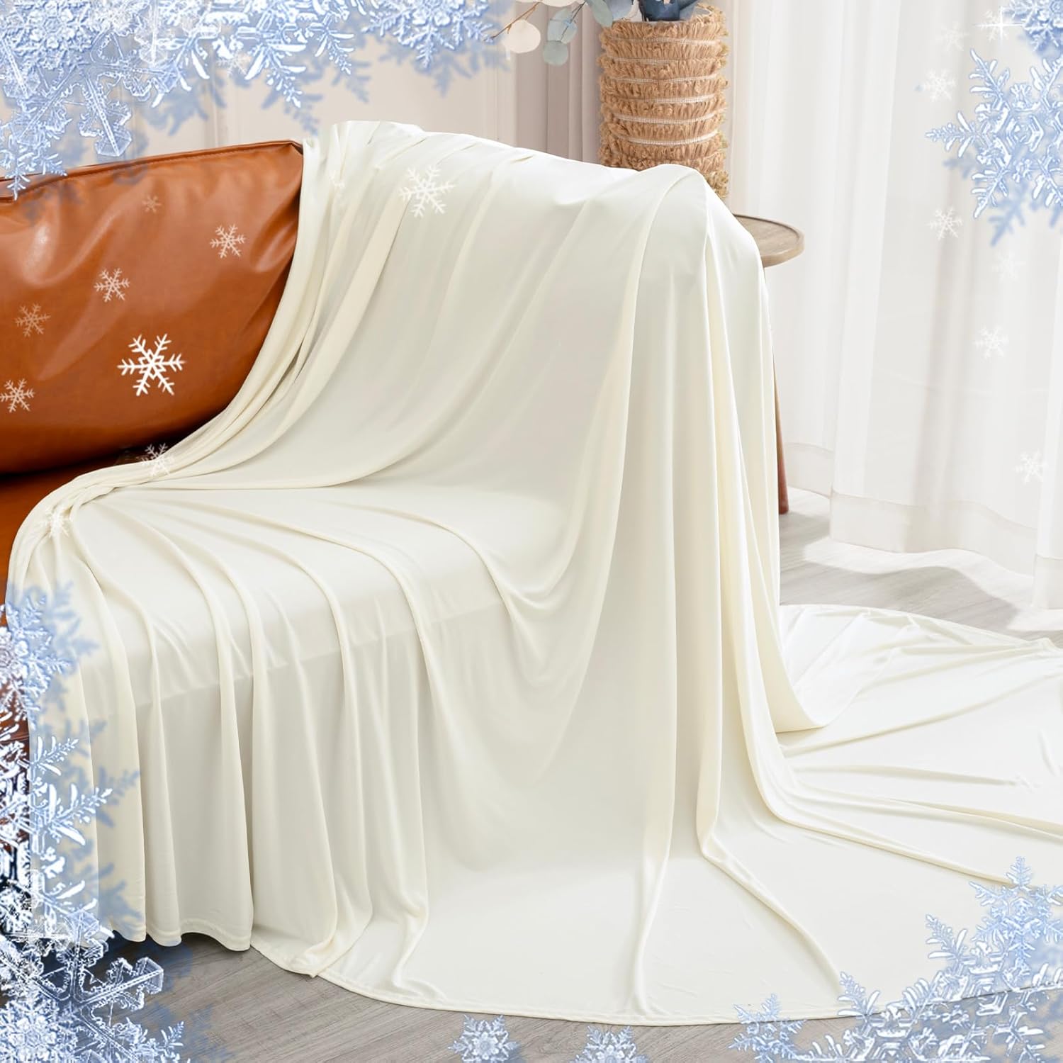 PHF Reversible Double Cooling Blanket Queen Size, Ultra Soft Arc-Chill Q-Max>0.5 Thin Summer Single Layer for Hot Sleepers,Breathable Lightweight Portable Silky for Home Office Travel Car, Cream White