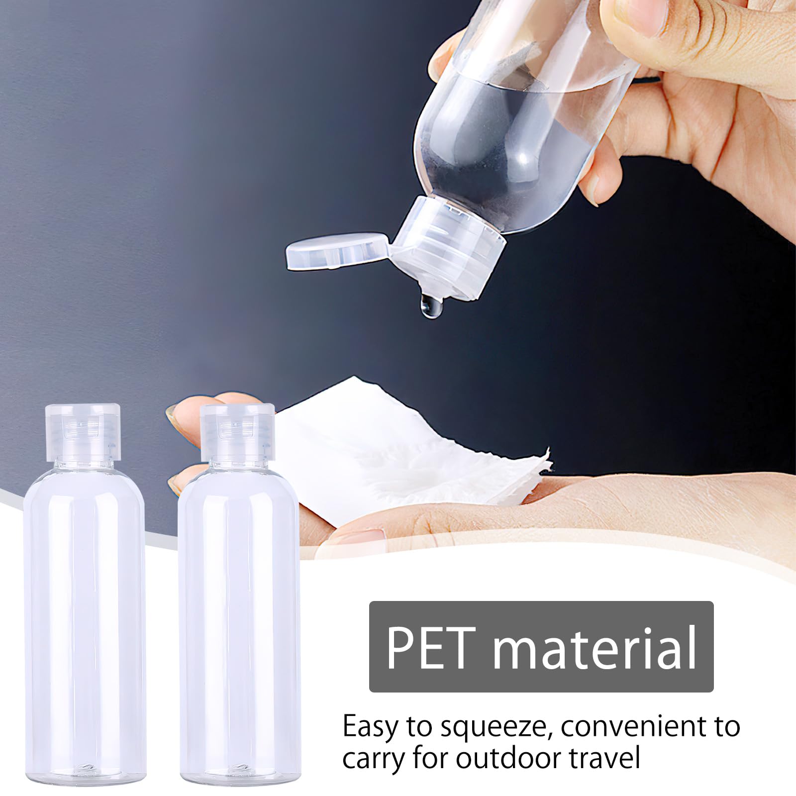 Juego de botellas de viaje 100 ml plástico transparente con tapa abatible 10 piezas para champú acondicionador loción