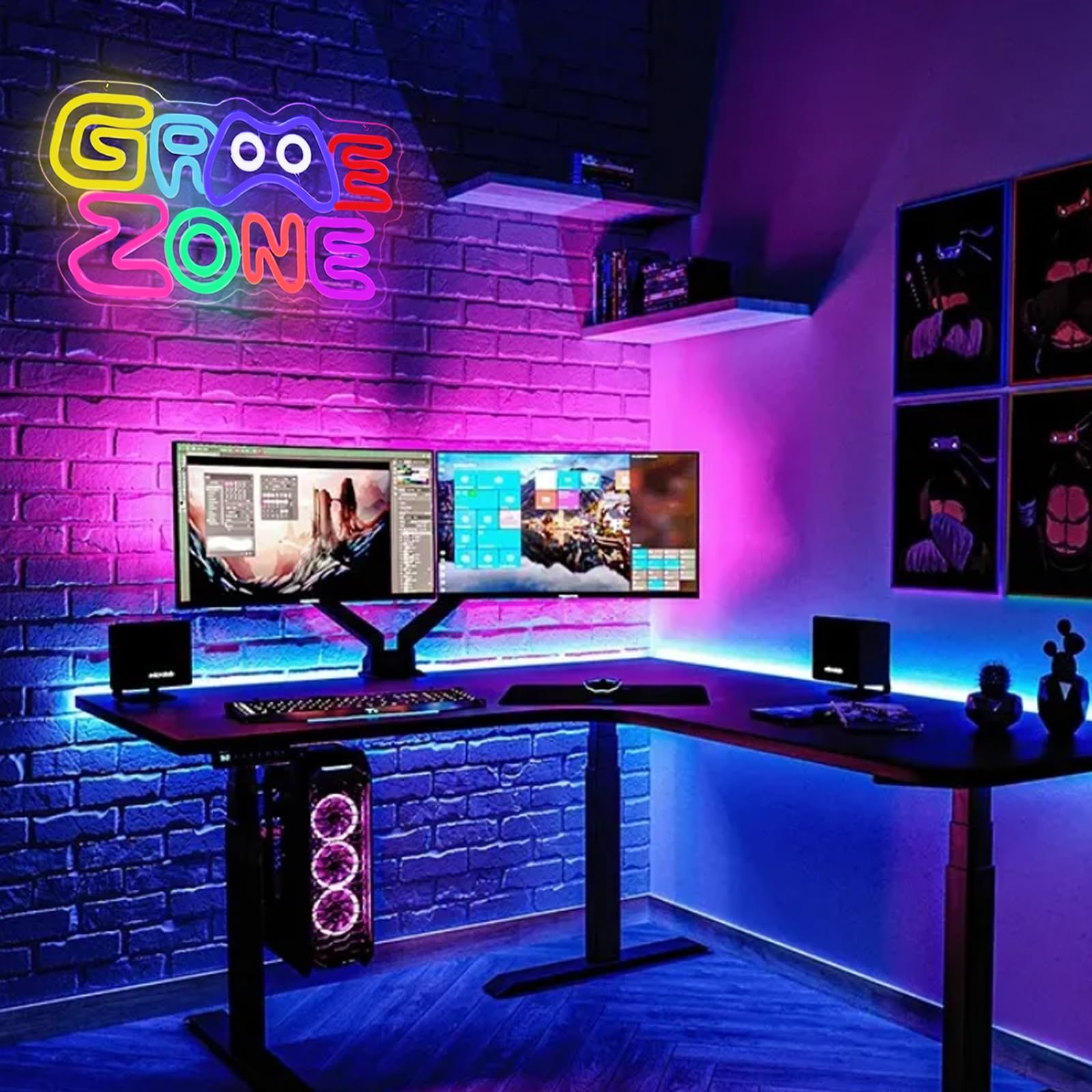 Gaming Zone Neon Schild, Buntes LED Gaming Neon Licht für Wanddekoration, USB betriebene dimmbare bunte für Schlafzimmer Bar Gaming Zimmer, Wand, Schreibtisch Dekoration,Geschenk für Gamer (B)