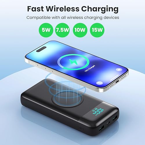 Miniatura 2 de Cargador portátil inalámbrico de 40,800 mAh con 3 cables integrados, carga inalámbrica de 15 W, 25 W, PD QC4.0, cargador de batería USB-C de carga