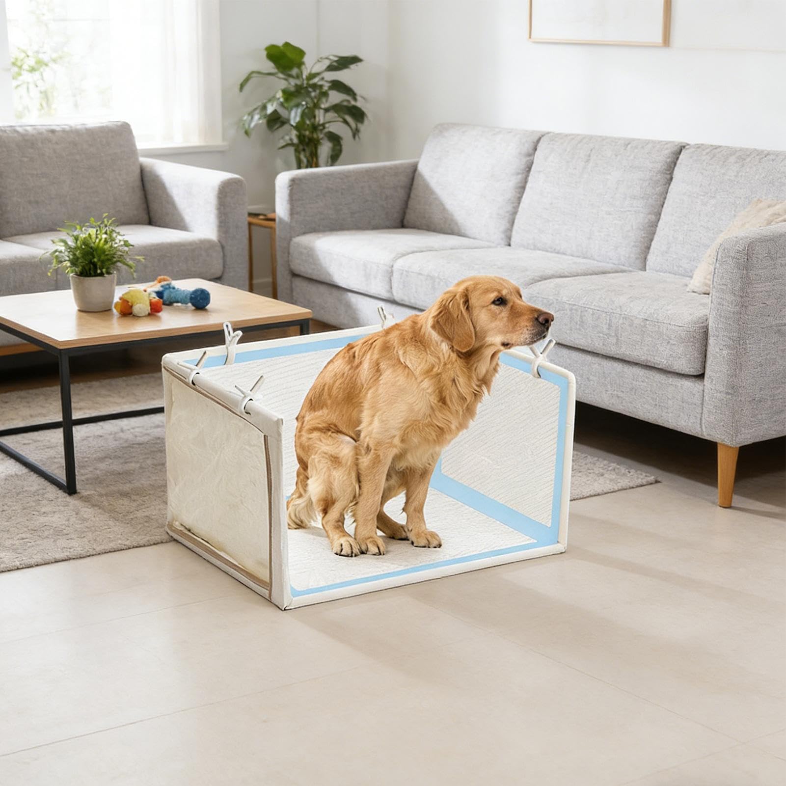 Unterlage für Hundetoilette Wasserdichte Toilette Mit Hohen Wänden | Klappbare Auslaufsichere Hundekissen Unterlage Mit 6 Klammern Für Katzentraining Reise Balkon Wohnung Wohnmobil Käfig