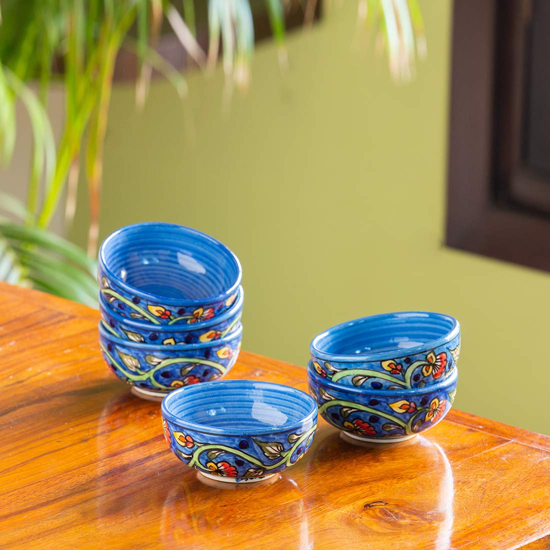 ExclusiveLane Mughal Gardens Hand-Painted Ceramic Bowl (160 ml, Microwave Safe, Dishwasher Safe) - Set of 6