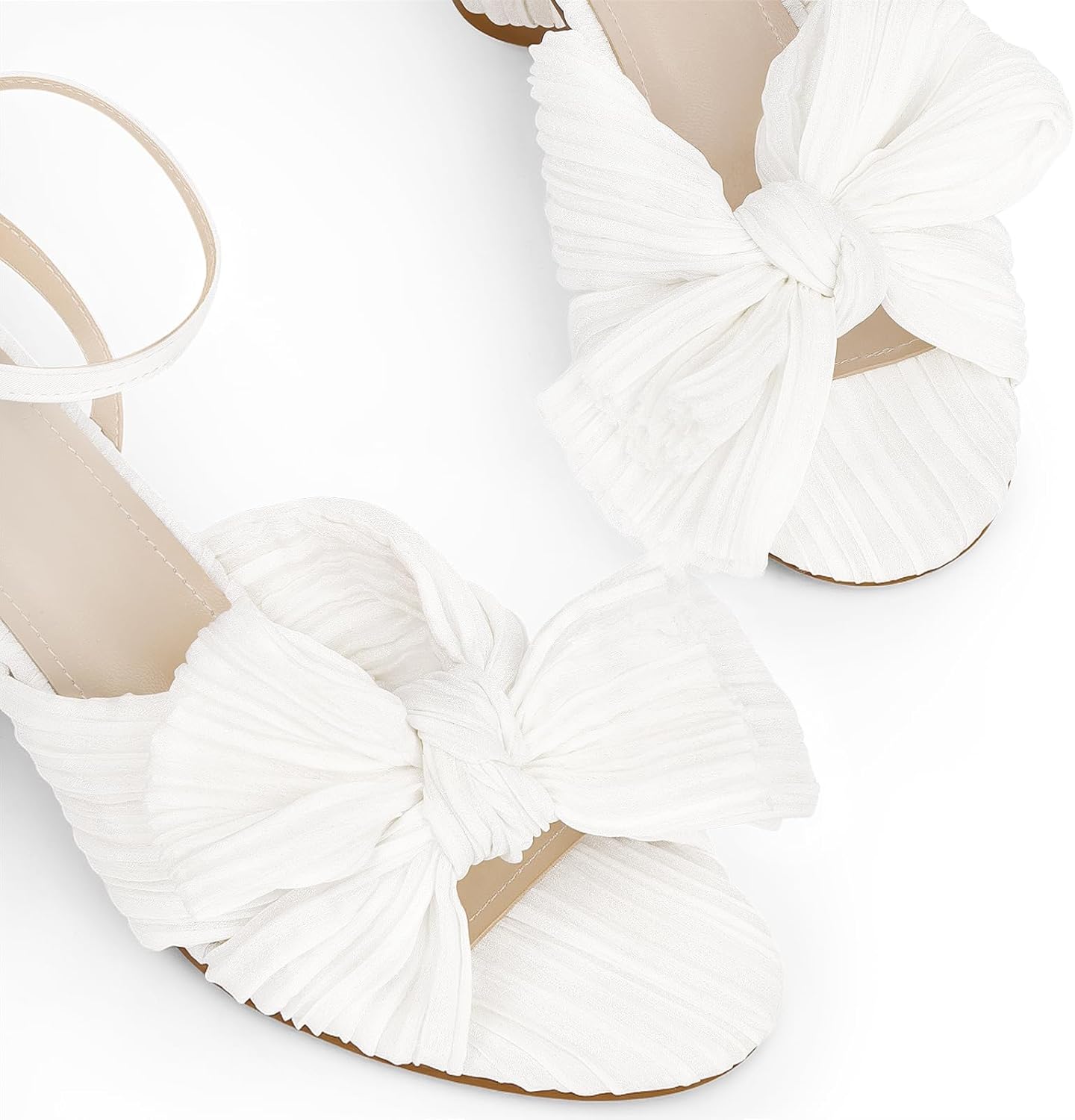 MUCCCUTE Women's Bow Knot Heeled Sandals Ankle Buckle Strap Chunky Open-toe Heels Comfortable Wedding Party Bride Fashion Heel