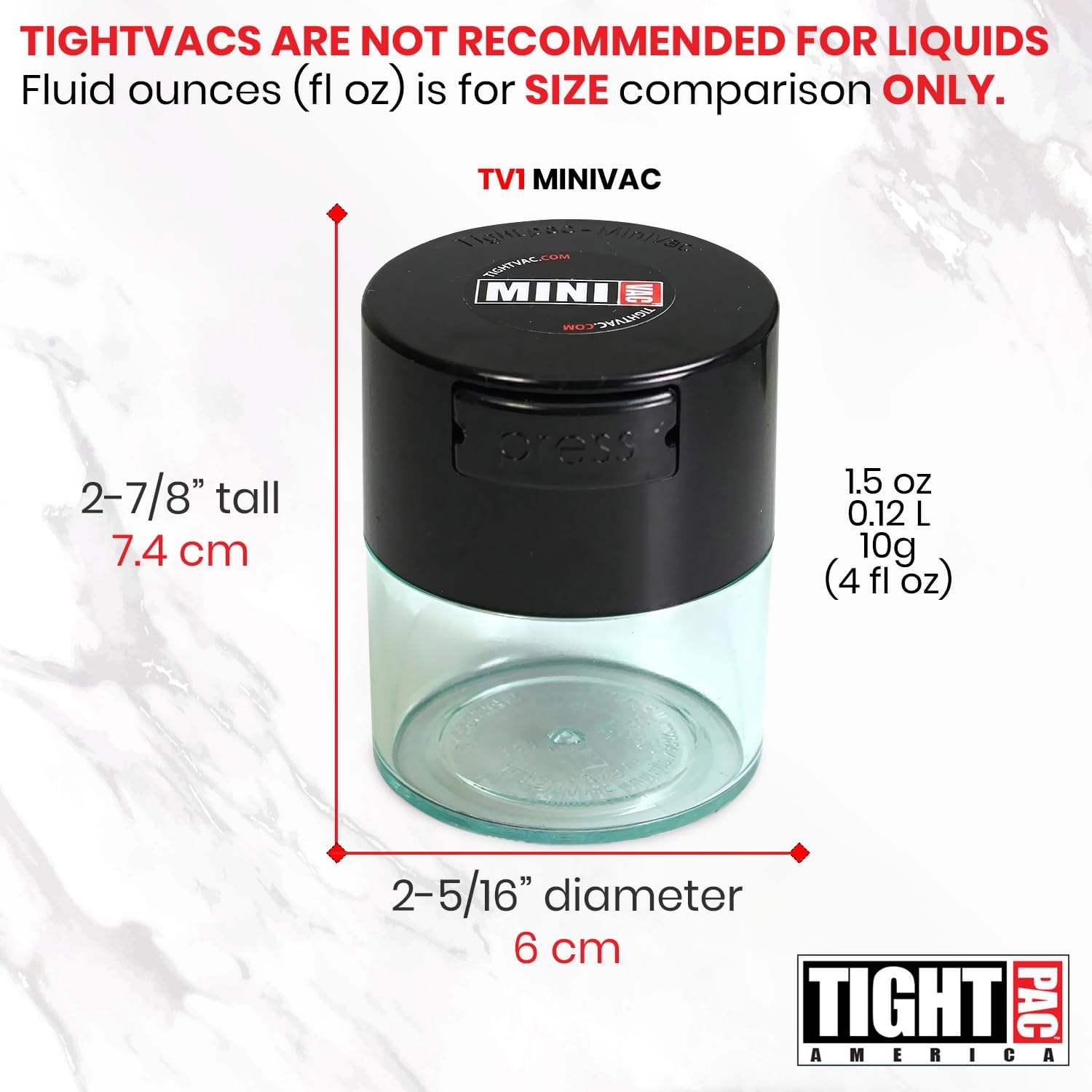 TIGHTPAC MINIVAC Portable Vacuum Seal Airtight Container – Keeps Coffee Beans, Grounds, Tea, Spices & Herbs Fresh Longer – Travel-Ready, NSF-Certified Food-Grade Storage, 10 to 30 Grams, Black/Clear