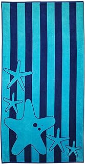 Superior Luxurious 100% Cotton Beach Towels, Oversized 34" x 64", Soft Velour Cotton and Absorbent Cotton Terry, Thick and Plush Striped Beach Towels - Blue