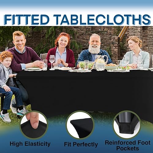 Miniatura 3 de Fundas de mesa de elastano negro para mesas de 6 pies, protector de mantel elástico rectangular universal de 6 pies, lavable y resistente a las