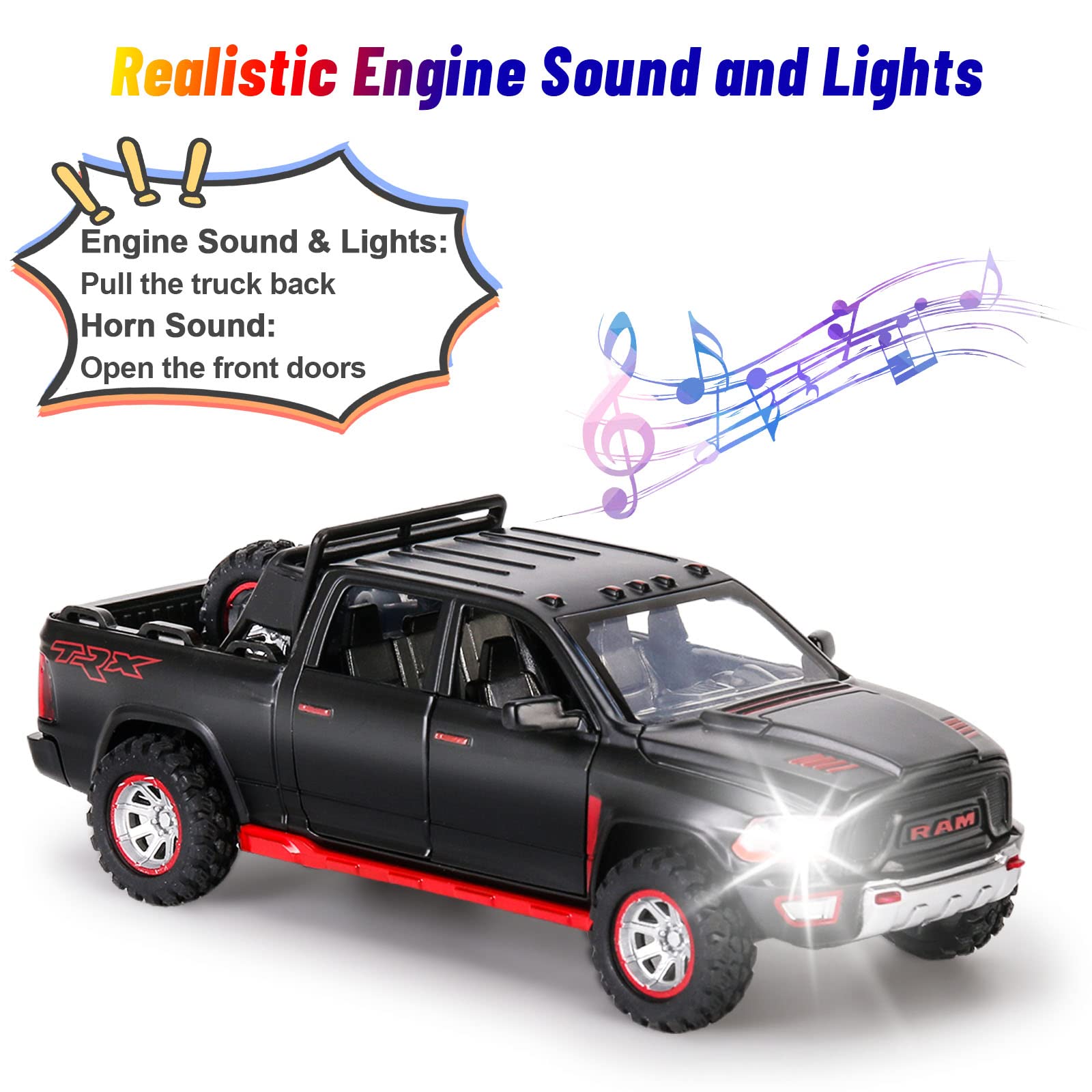 Toy Trucks for Boys, 1:32 Ram TRX 1500 Pickup Truck Toy Diecast Metal Model  Car