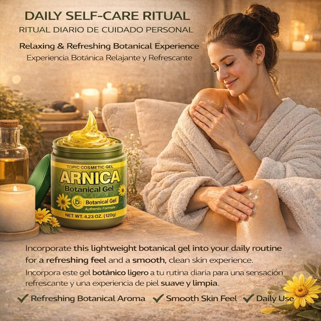 Arnica Flores Botanical Gel – 4.23 oz(120g) Natural Topical Gel Massage & Skin Care–Fast-Absorbing,Lightweight & Non-Greasy Formula–Refreshing Aroma–Daily Use–Vegan & Non-GMO–Autentico by BEXPERTSUSA