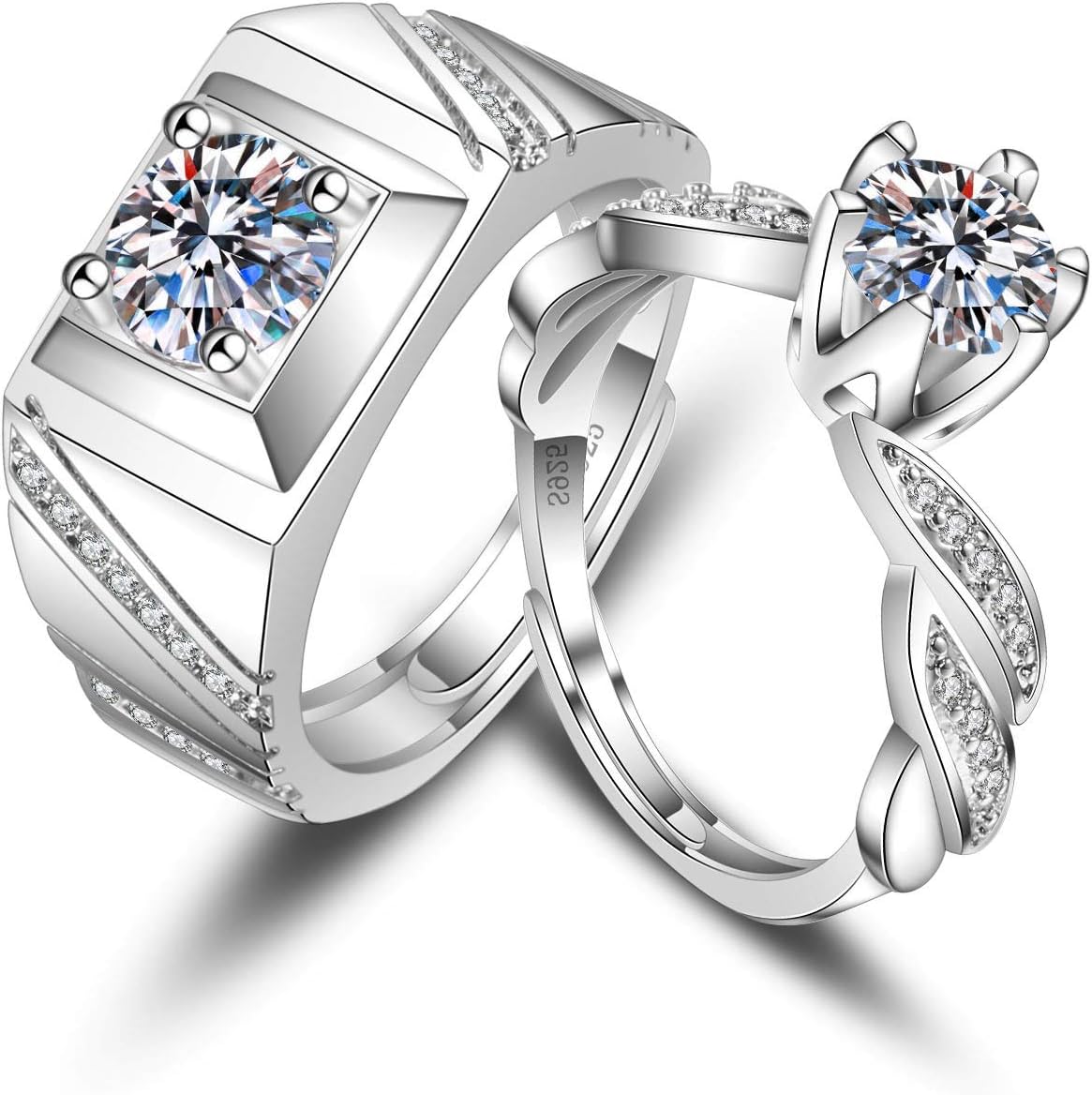 T Brand Platinum Plated AAA+ Cubic Zirconia Wedding Band Engagement Rings for Women and Men Couples Gifts for Valentines Day