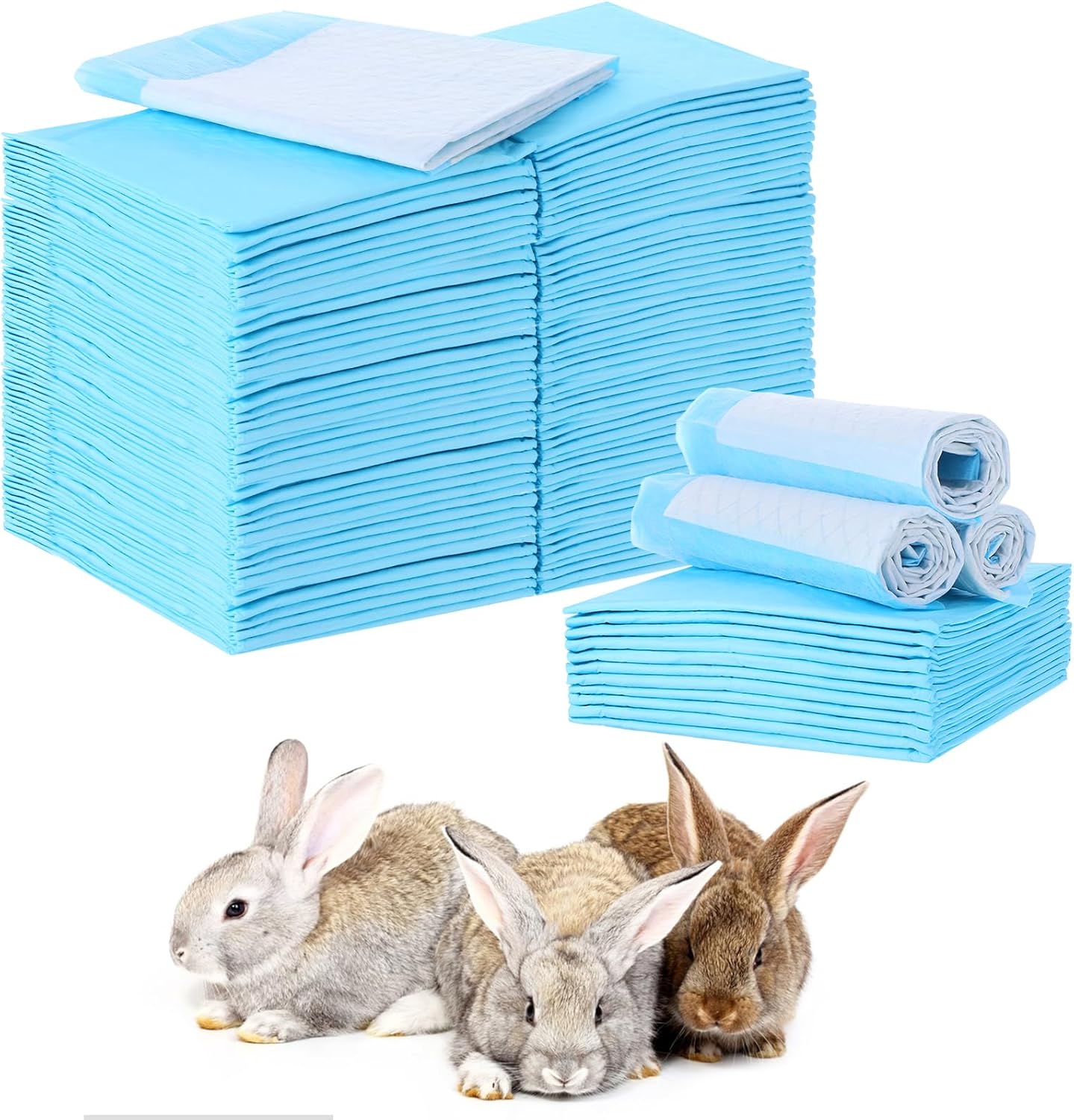 100 Pcs Rabbit Pee Pads, Pet Toilet/Potty Training Pads, Super Absorbent Guinea Pig Disposable Diaper for Hedgehog, Hamster, Chinchilla, Cat, Reptile and Other Small Animal (18 x13 Inch, Blue)