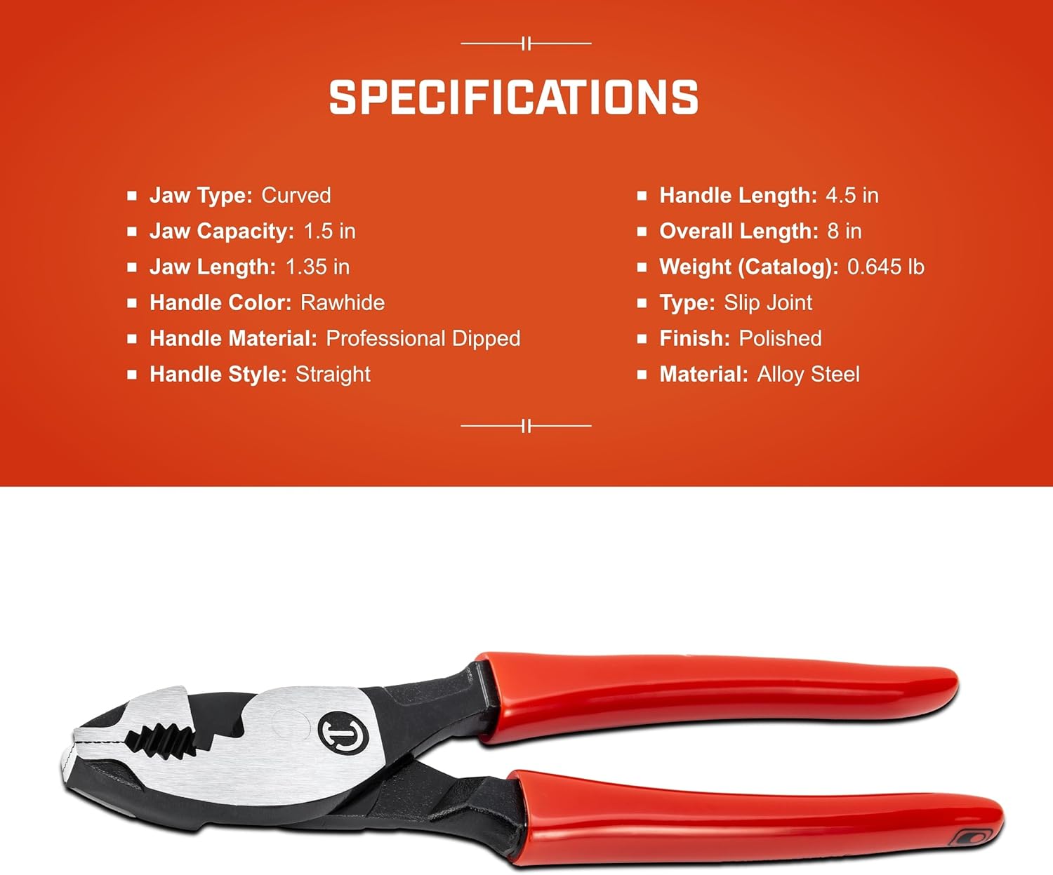 Crescent Z2 Dipped Handle Slip Joint Pliers - Plumbing, Home Improvement Hand Tool with Comfort Grip - 8" - HTZ28