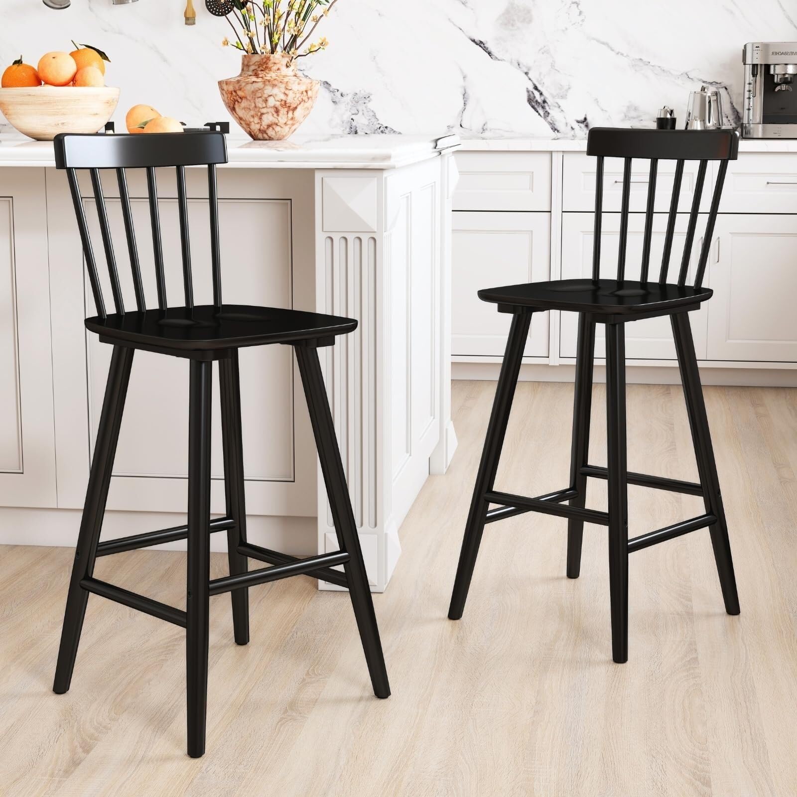 Chaise de bar moderne noire style ferme pour îlot de cuisine convivial lot de 2