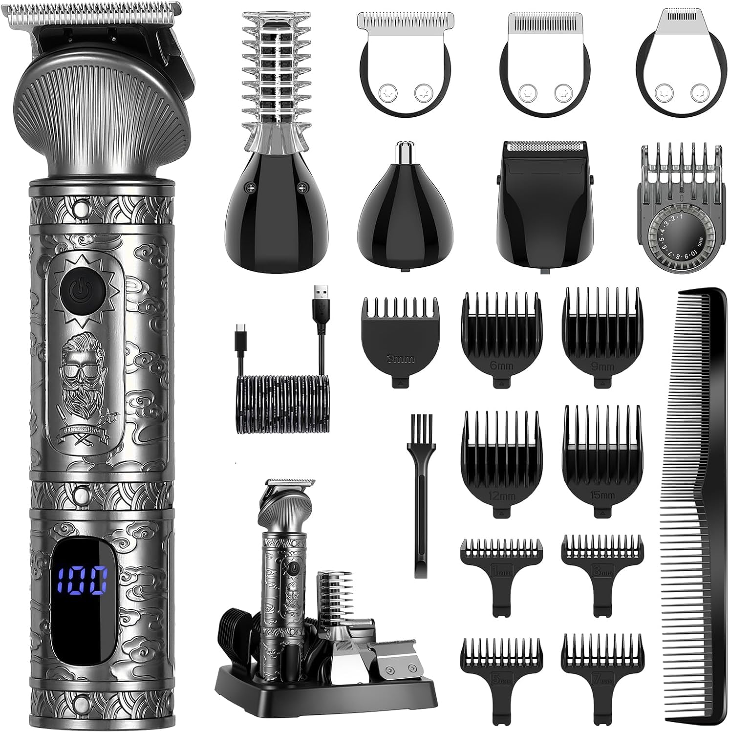 Surker Haarschneidemaschine Set Profi Haarschneider Herren Präzisionstrimmer Barttrimmer Bartschneider Rasierer Herren T-förmiger Trimmer Nasenhaartrimmer Körperhaartrimmer 7 in 1